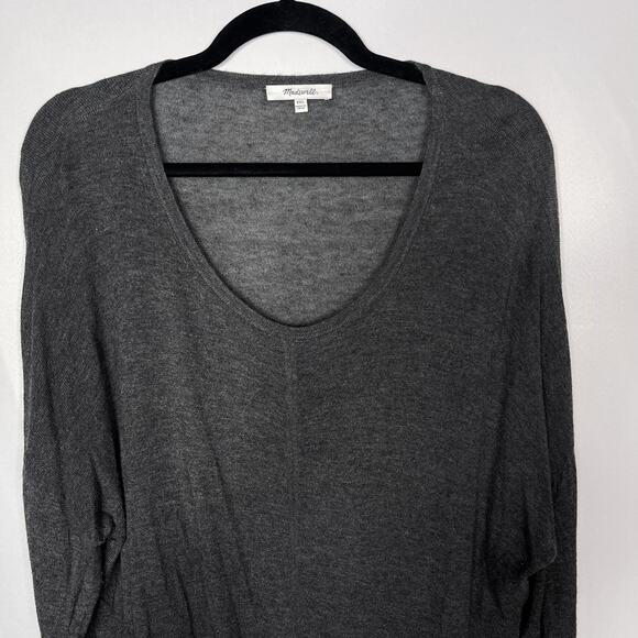Madewell 2XL Heather Gray Modern Tie Front Sweater Lightweight Pullover Scoop - Picture 3 of 11